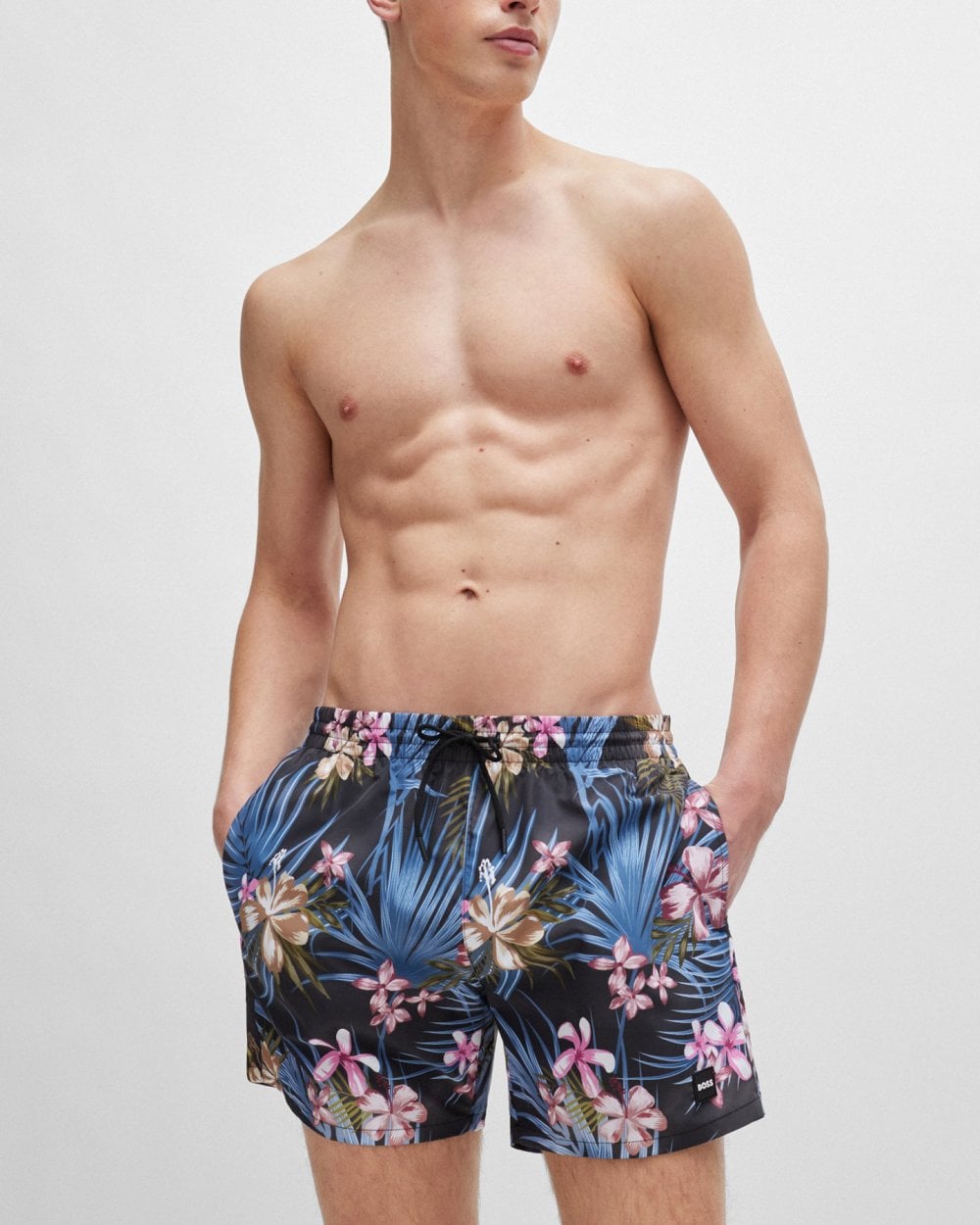 BOSS Orange Piranha Mens Tropical Print Quick-Drying Swim Shorts