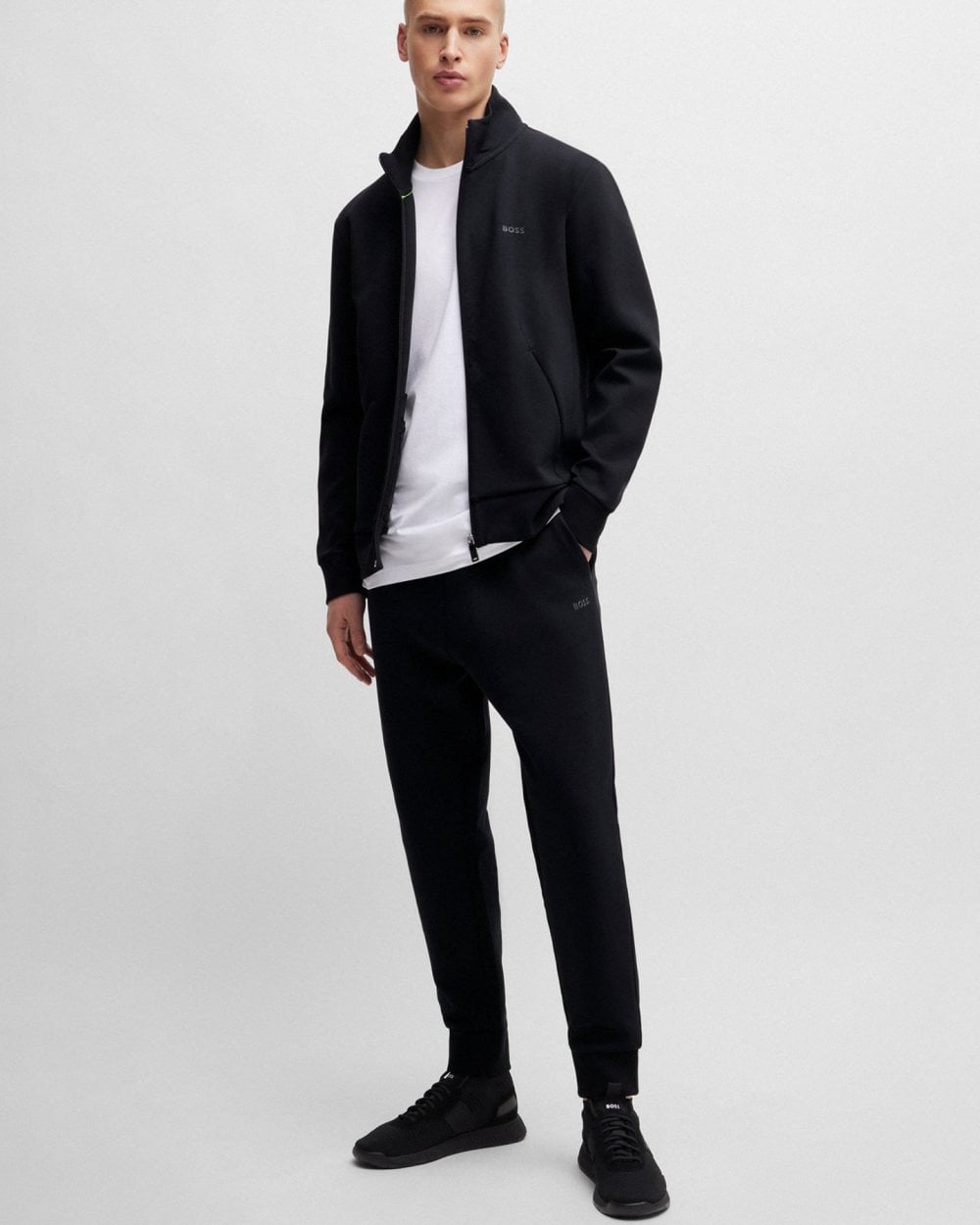 BOSS Green Skaz Mens Stretch-Cotton Full Zip Sweatshirt with Logo Print - Black 001