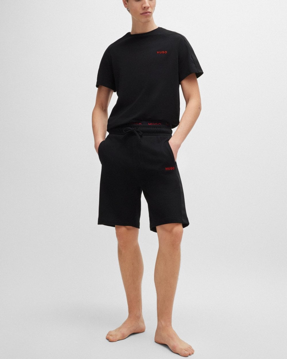 HUGO HUGO Tonal Logo Mens Stretch-Cotton Loungewear T-Shirt with Logo Tape Sleeves