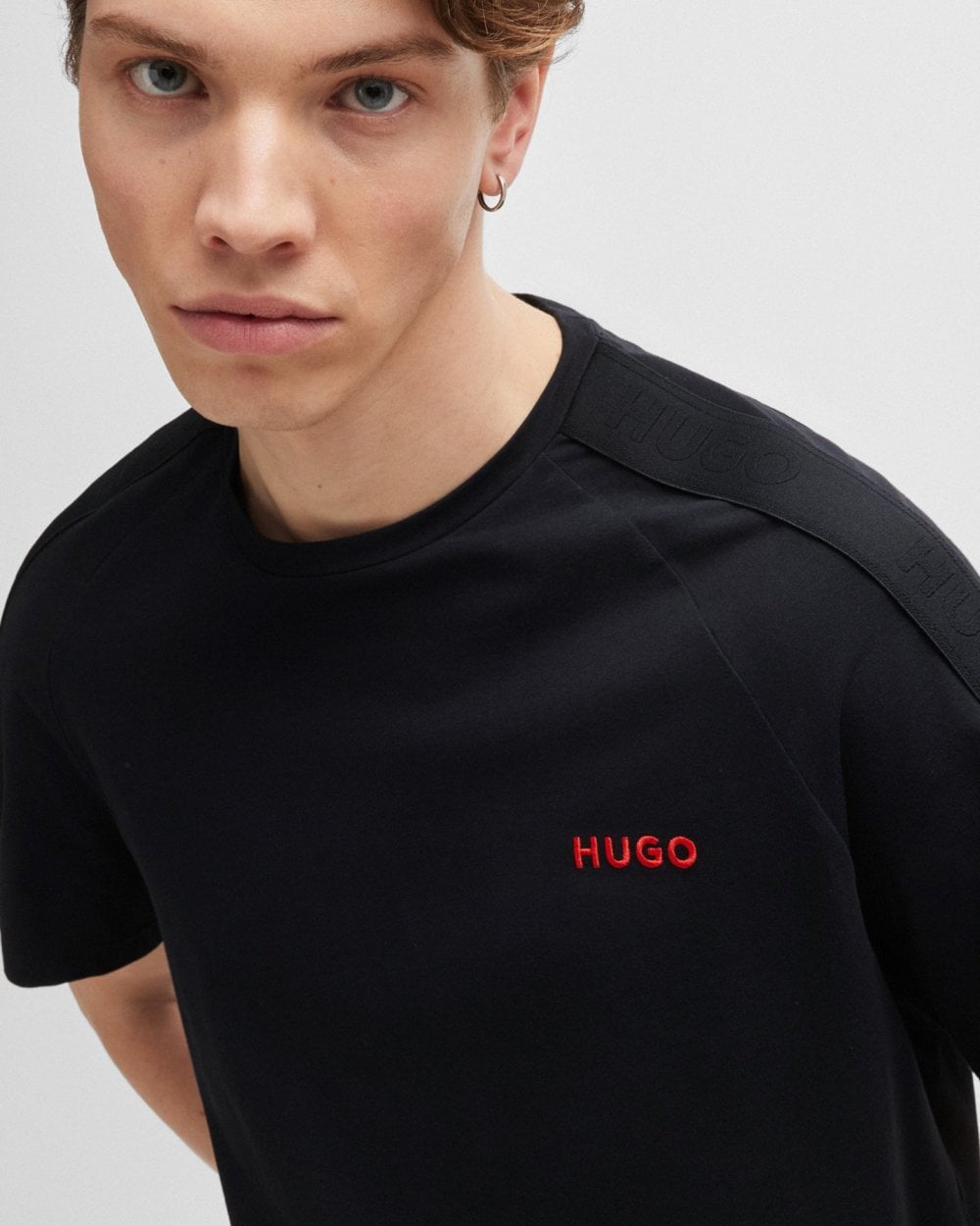 HUGO HUGO Tonal Logo Mens Stretch-Cotton Loungewear T-Shirt with Logo Tape Sleeves
