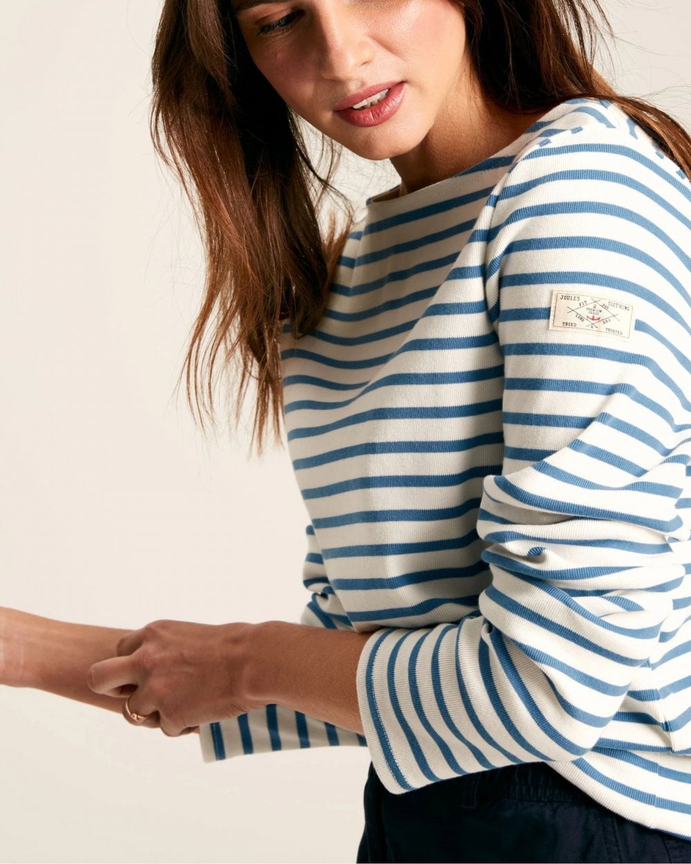 Joules New Harbour Womens Striped Breton Top - Creme Blue Stripe