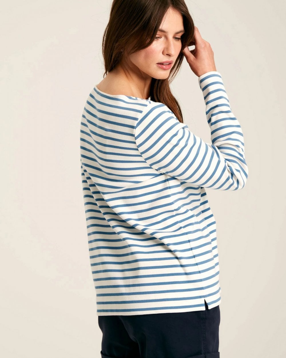 Joules New Harbour Womens Striped Breton Top - Creme Blue Stripe