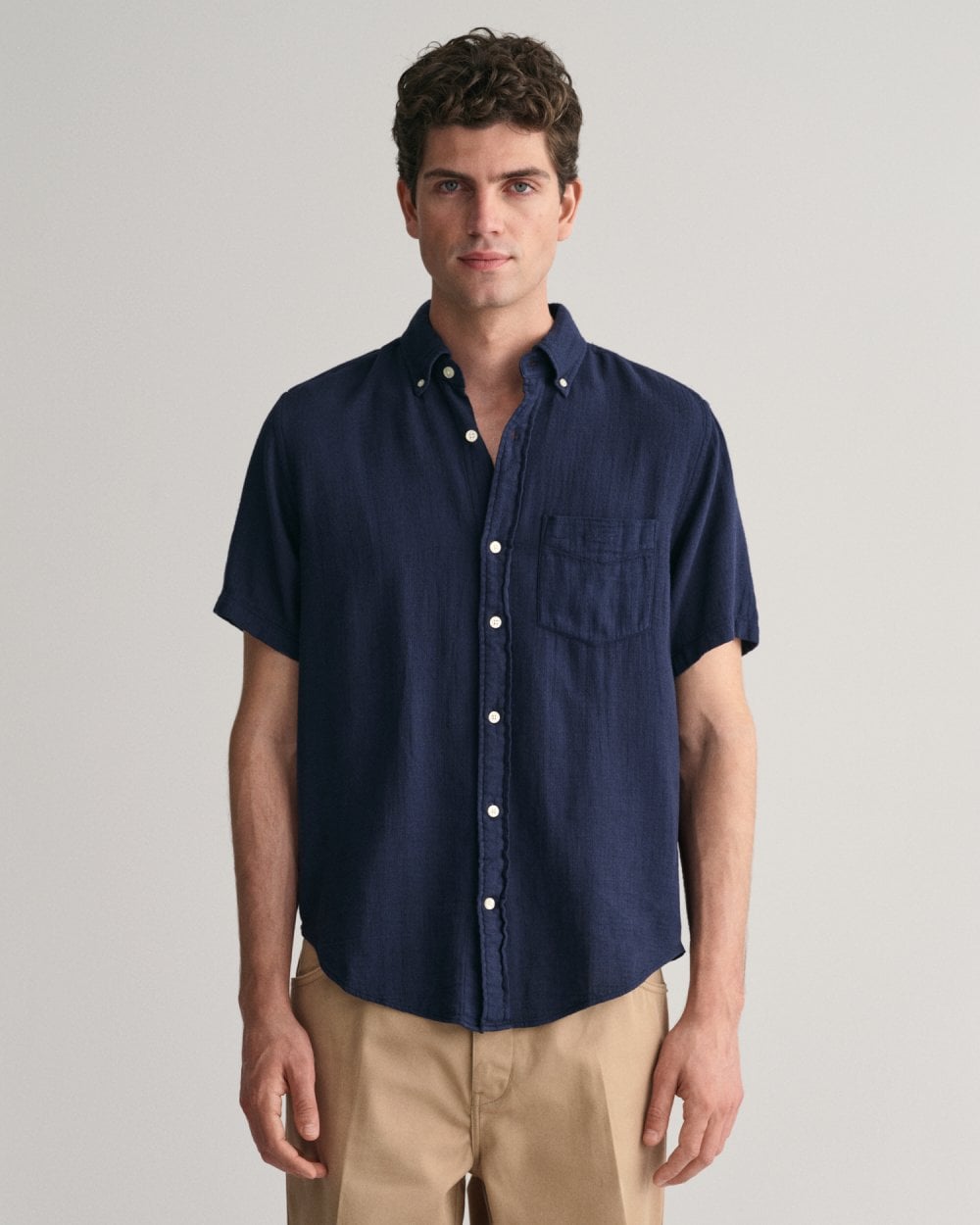 GANT Mens Regular Fit Cotton Linen Texture Short Sleeve Shirt