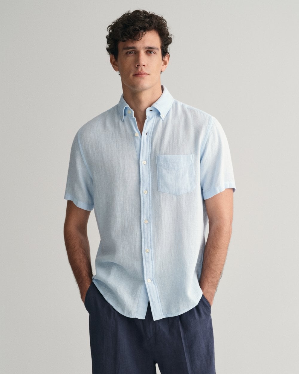 GANT Mens Regular Fit Cotton Linen Texture Short Sleeve Shirt
