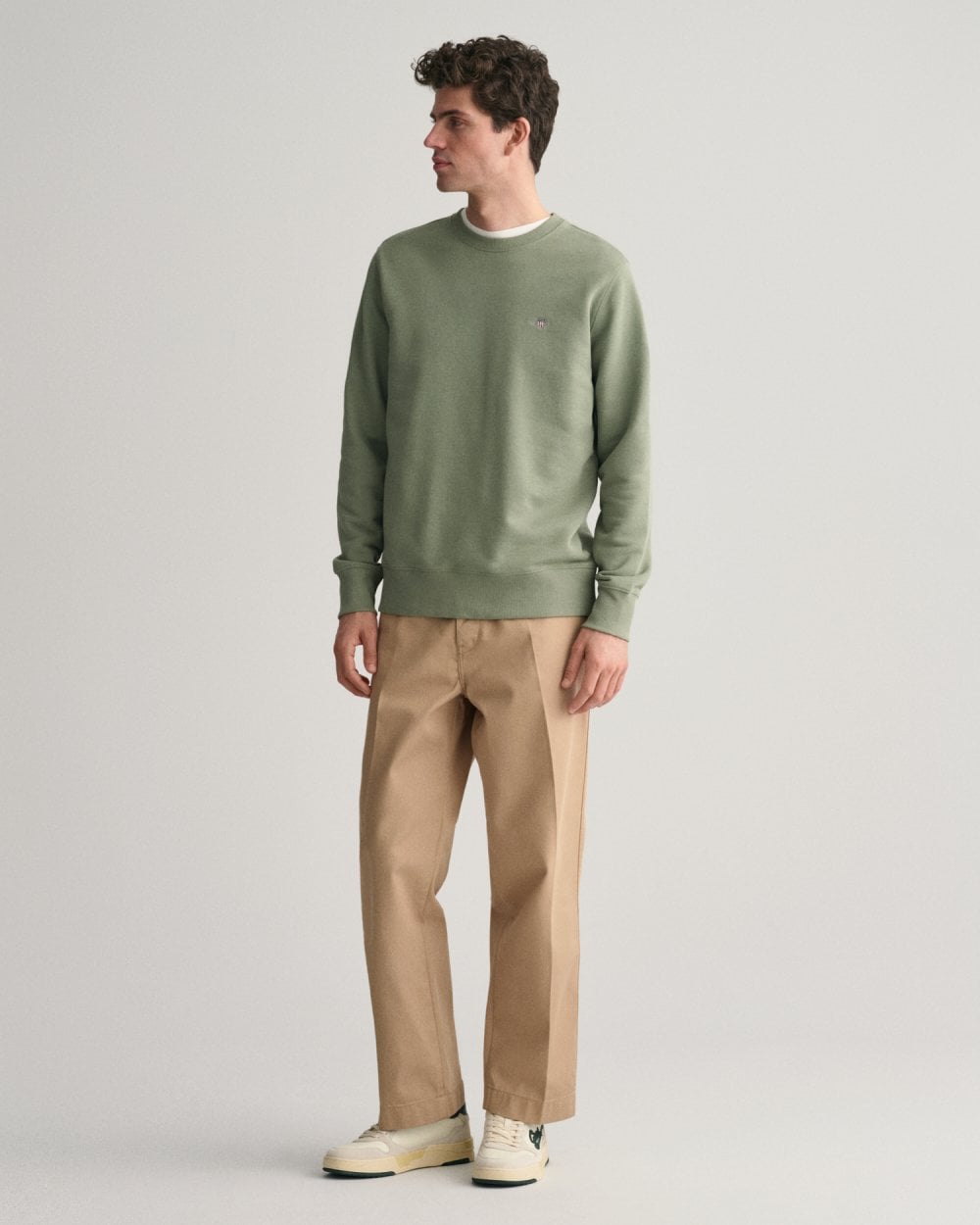 GANT Mens Regular Fit Shield Logo Crew Neck Sweatshirt - 375 Dry Green