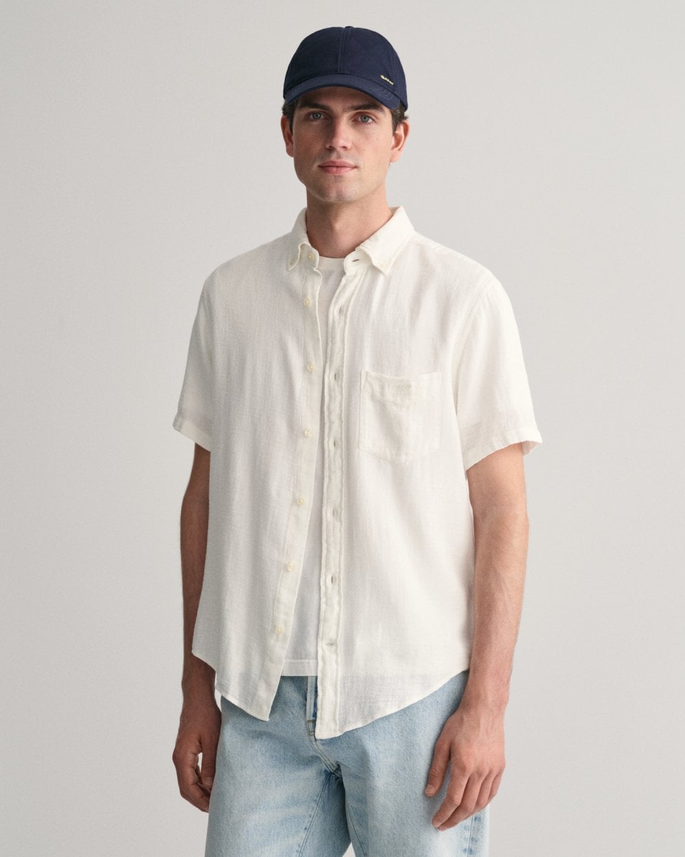 GANT Mens Regular Fit Cotton Linen Texture Short Sleeve Shirt
