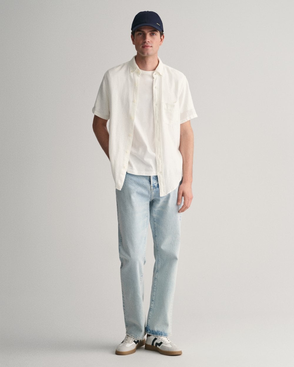 GANT Mens Regular Fit Cotton Linen Texture Short Sleeve Shirt - 110 White
