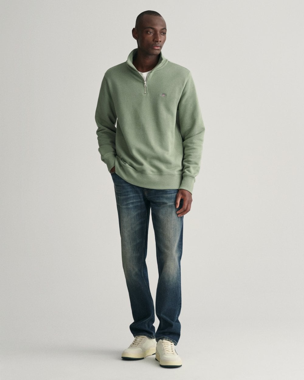 GANT Mens Regular Fit Shield Logo Half Zip Sweatshirt - 375 Dry Green