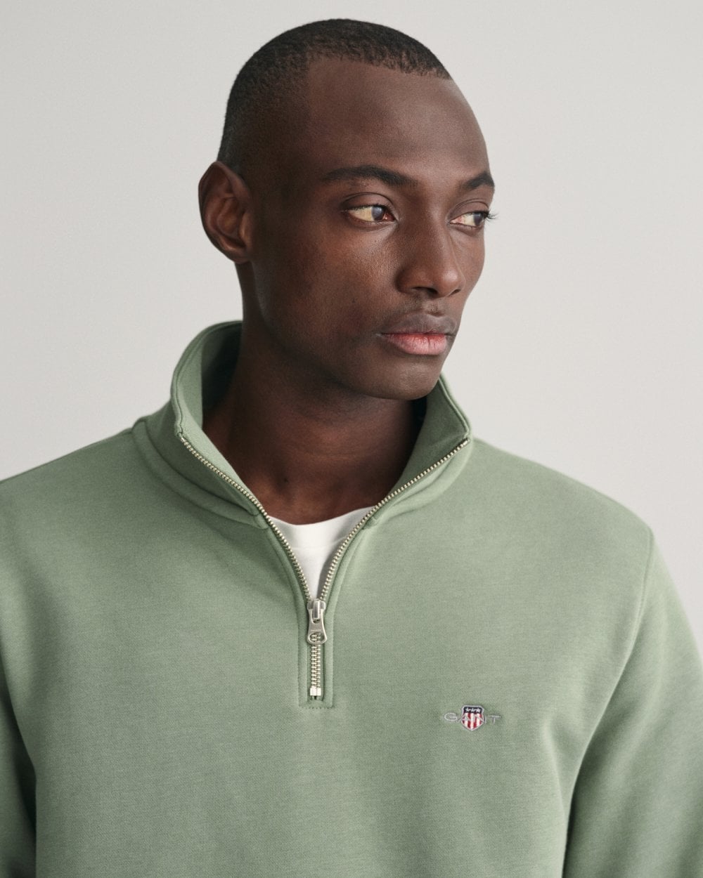 GANT Mens Regular Fit Shield Logo Half Zip Sweatshirt - 375 Dry Green