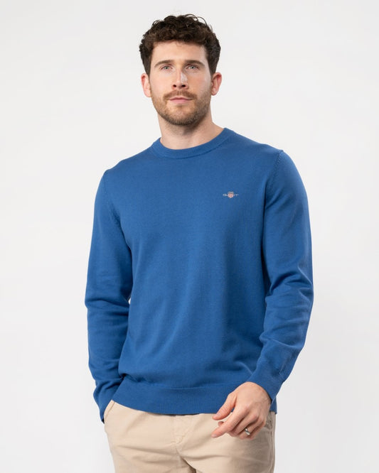 GANT Mens Classic Cotton Crew Neck Jumper - 407 Rich Blue