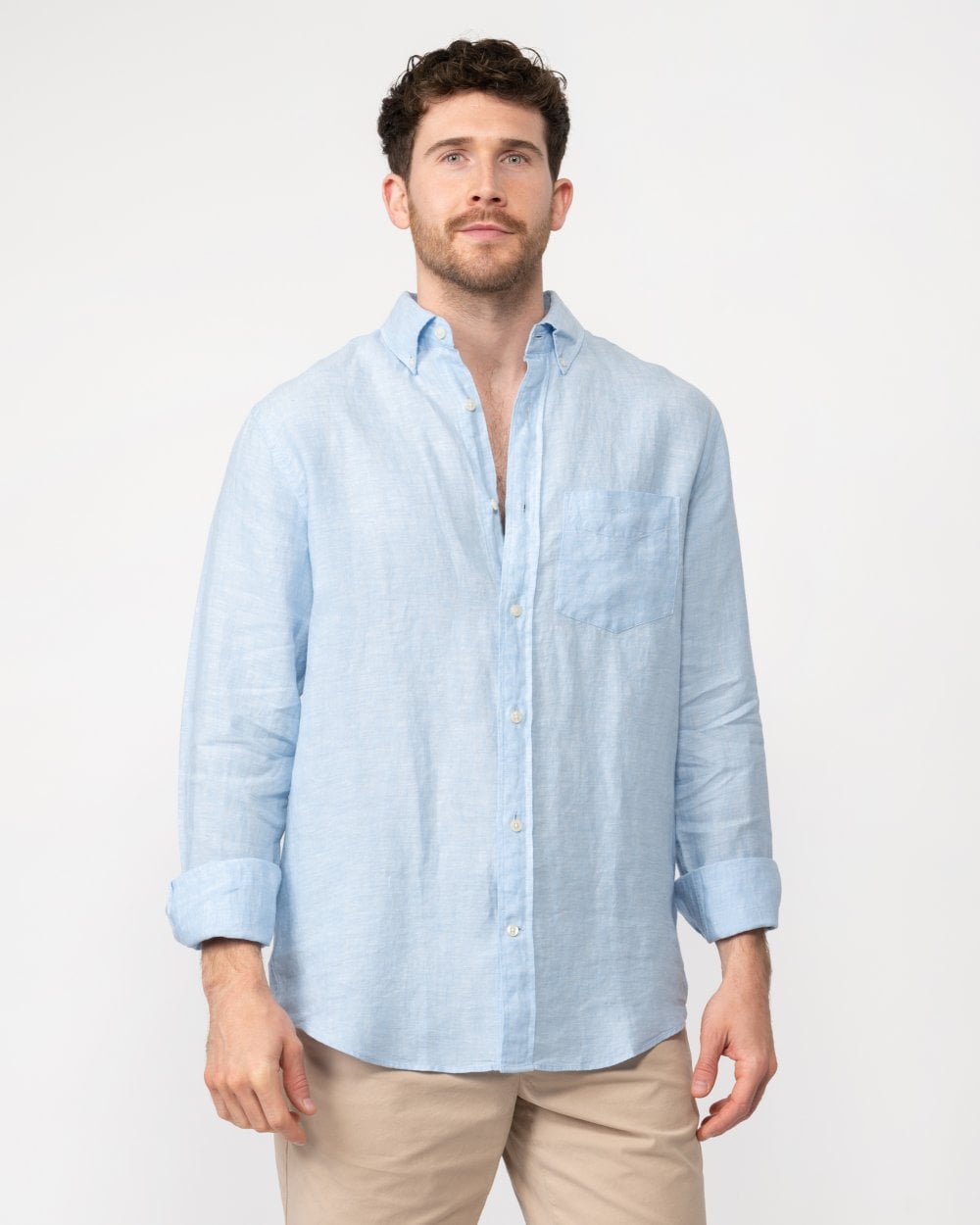 GANT Mens Regular Linen Long Sleeve Shirt - 468 Capri Blue