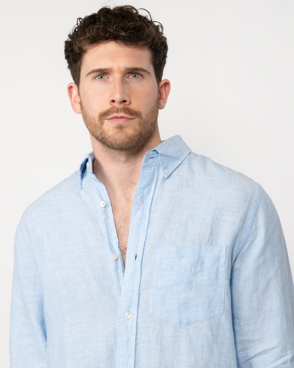 GANT Mens Regular Linen Long Sleeve Shirt - 468 Capri Blue