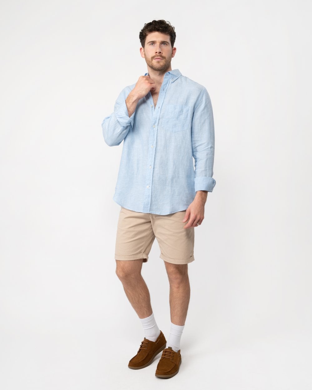 GANT Mens Regular Linen Long Sleeve Shirt - 468 Capri Blue