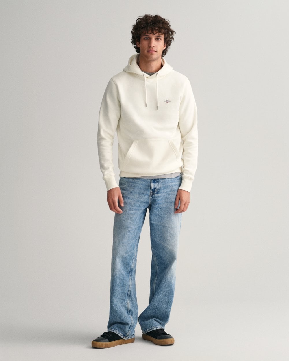 GANT Mens Regular Fit Shield Logo Pullover Hoodie - 113 Eggshell