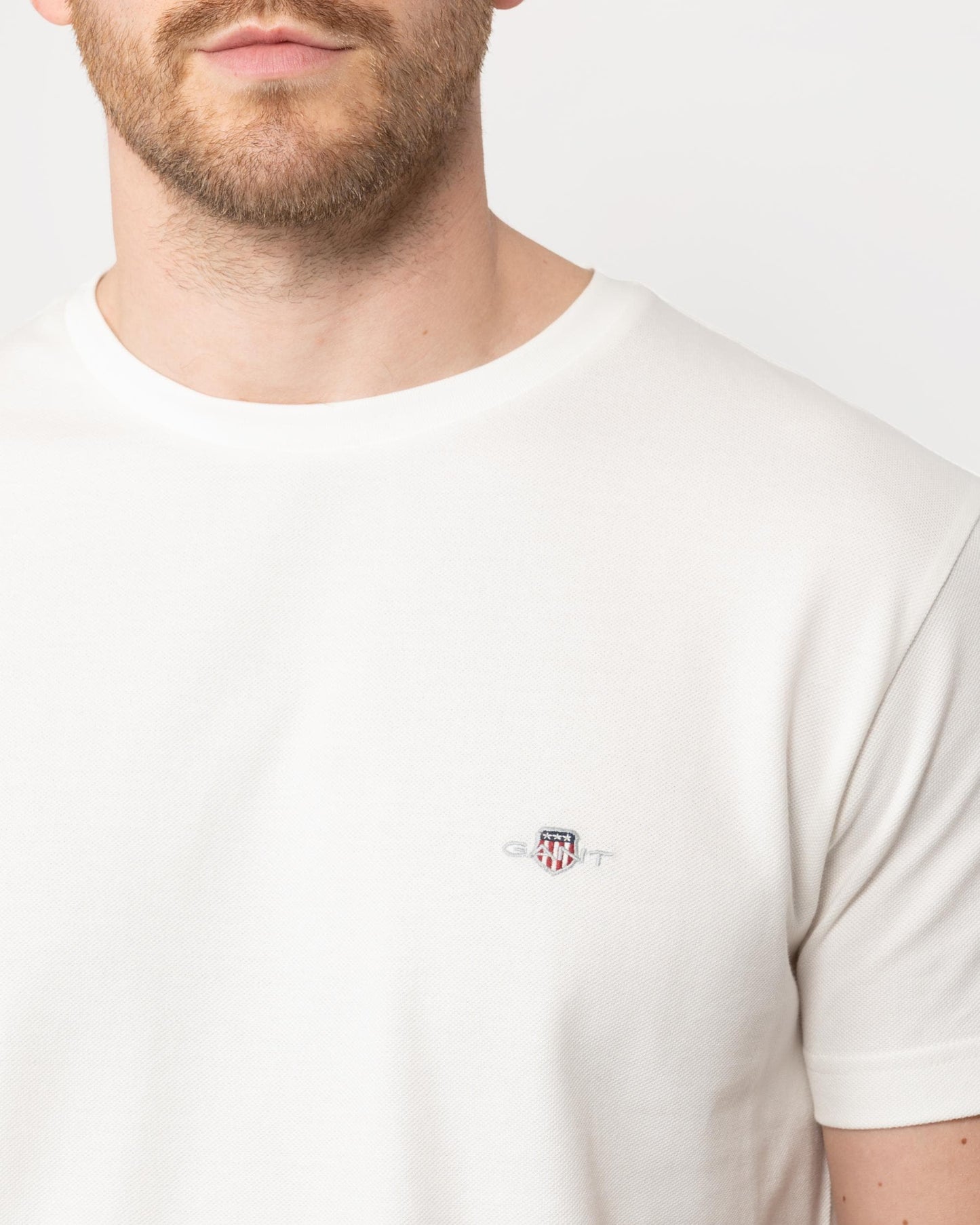 GANT Mens Slim Pique Short Sleeve T-Shirt - 113 Eggshell