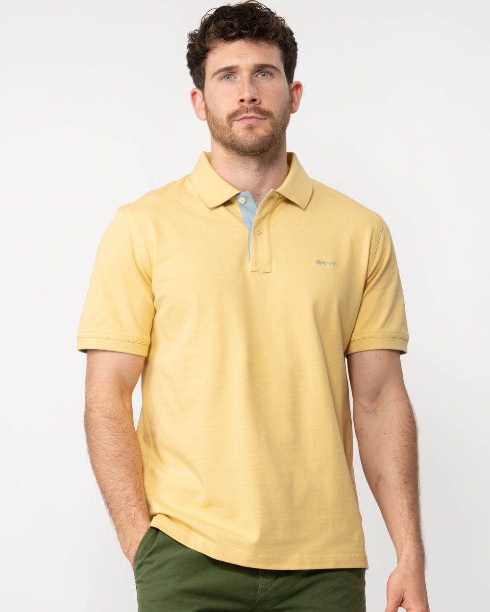 GANT Regular Fit Short Sleeve Contrast Pique Rugger - 726 Dusty Yellow
