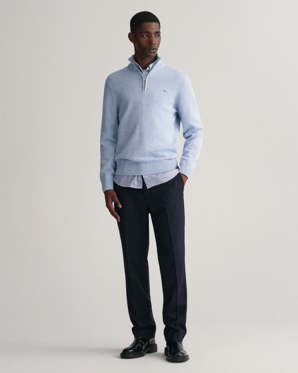 GANT Mens Casual Cotton Half Zip Jumper - 497 Lt Blue Melange