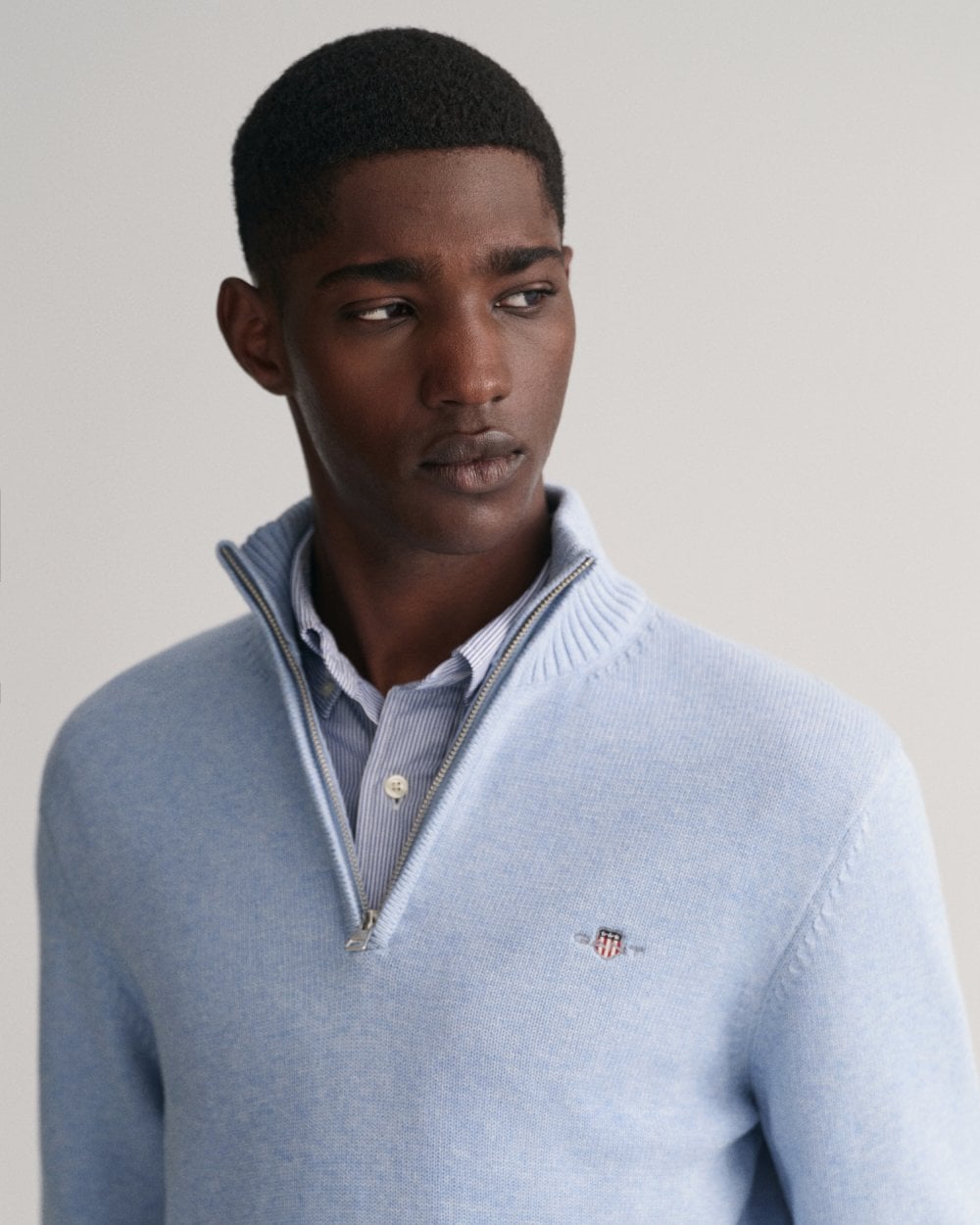 GANT Mens Casual Cotton Half Zip Jumper - 497 Lt Blue Melange