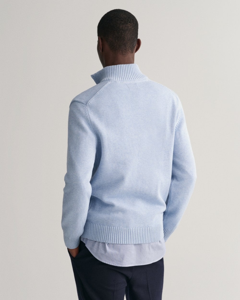 GANT Mens Casual Cotton Half Zip Jumper - 497 Lt Blue Melange