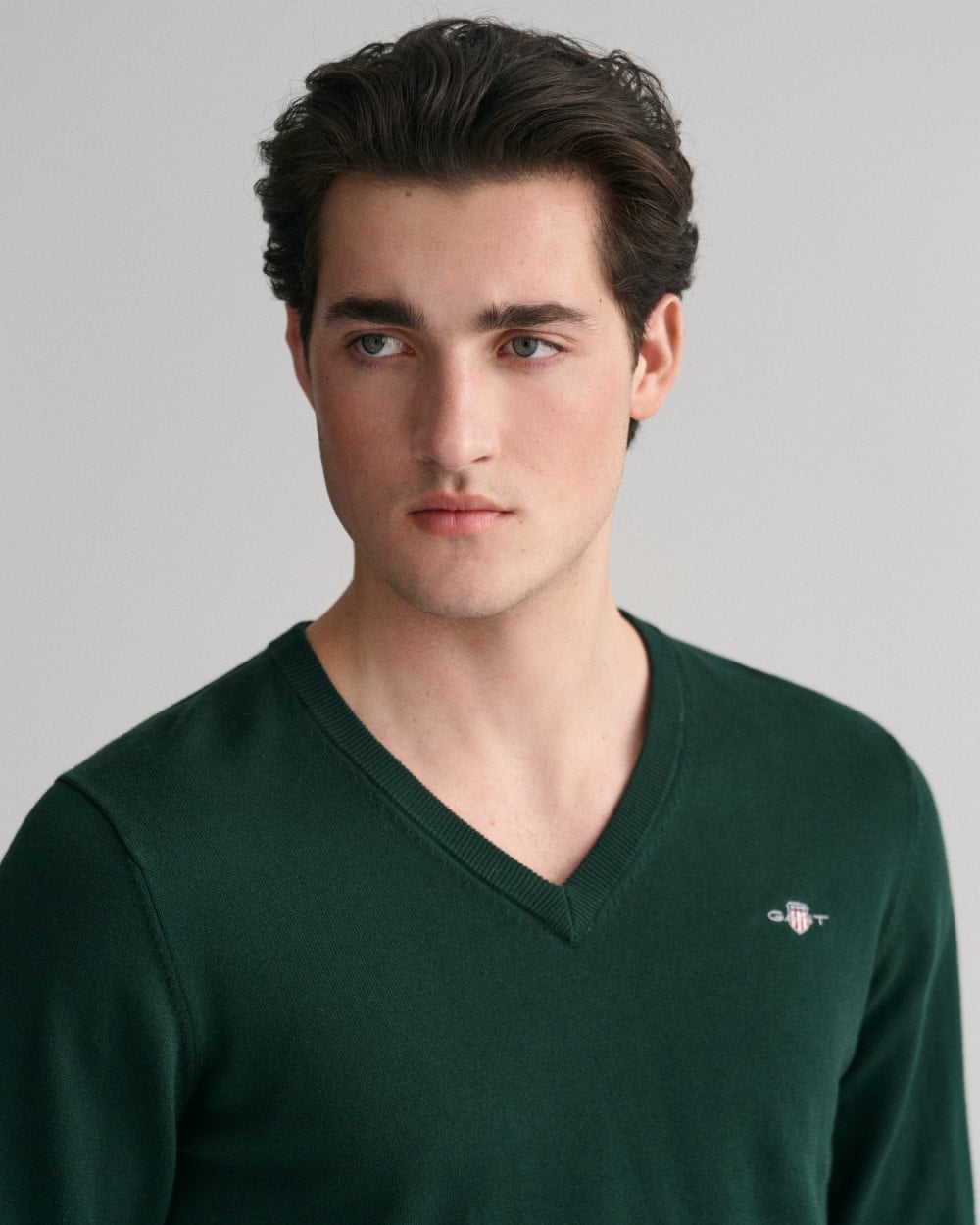 GANT Mens Classic Cotton V-Neck Jumper - 374 Tartan Green
