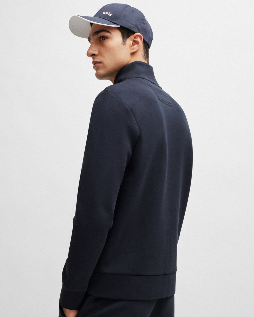 BOSS Green Skaz Mens Stretch-Cotton Full Zip Sweatshirt with Logo Print - Dark Blue 402