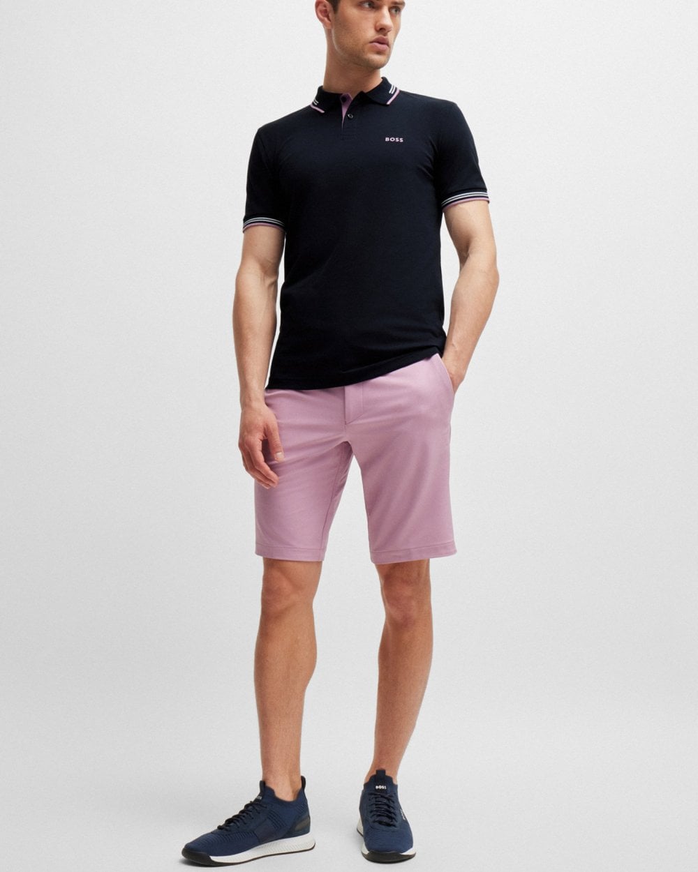 BOSS Green Paul Mens Short Sleeve Polo Shirt With Contrast Tipping - Dark Blue 403