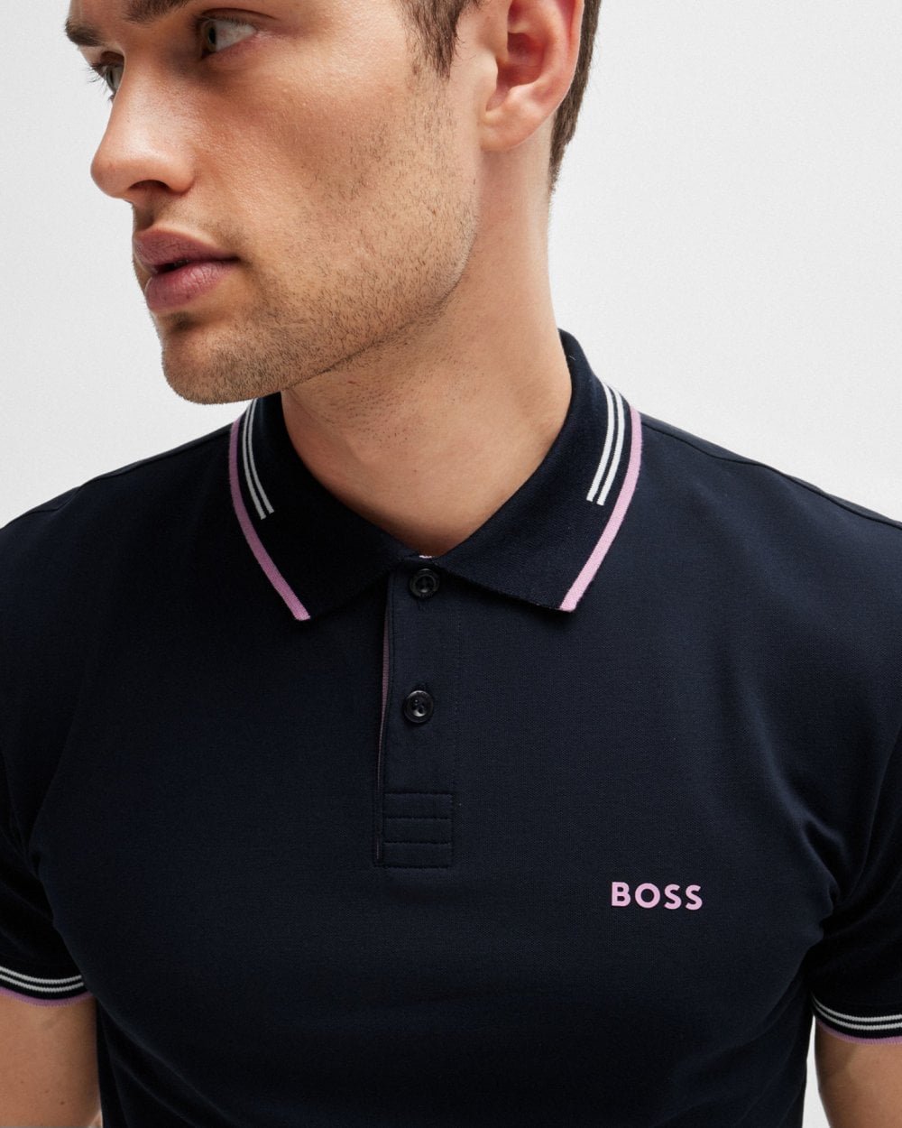 BOSS Green Paul Mens Short Sleeve Polo Shirt With Contrast Tipping - Dark Blue 403
