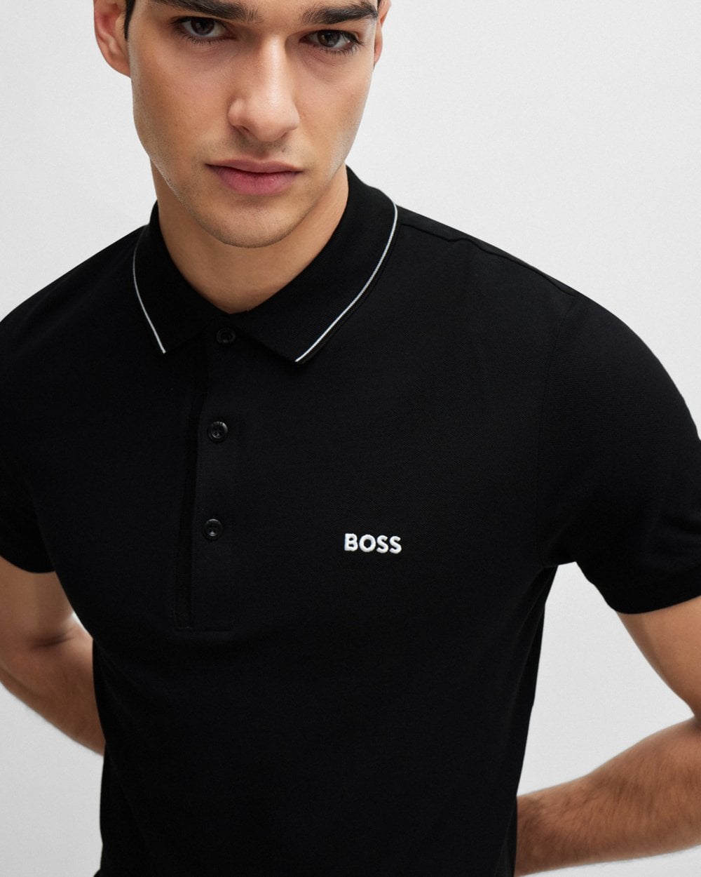 BOSS Green Paule 4 Mens Tipped Collar Polo Shirt NOS - Black 003