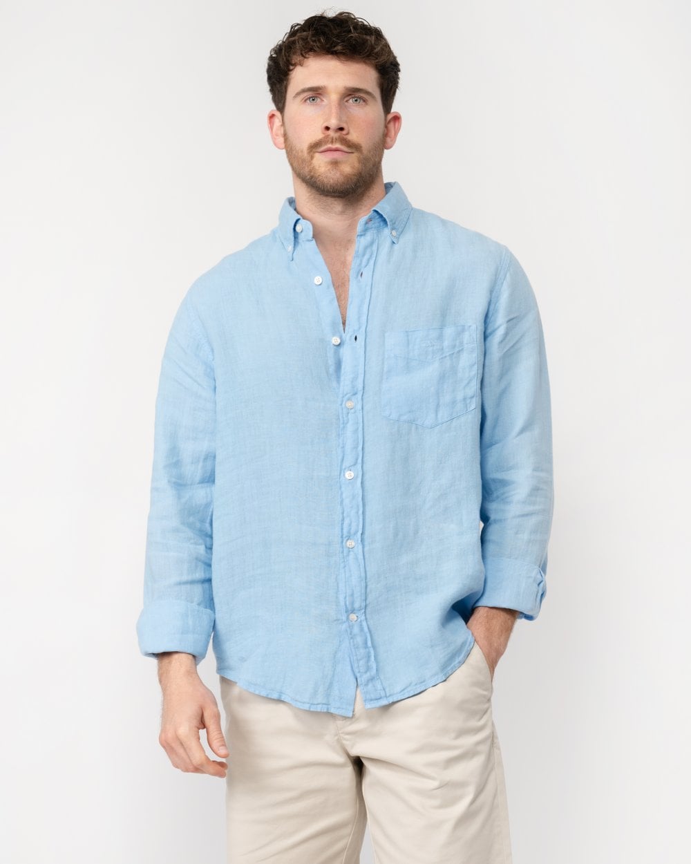 GANT Mens Regular Garment Dyed Linen Shirt - 468 Capri Blue