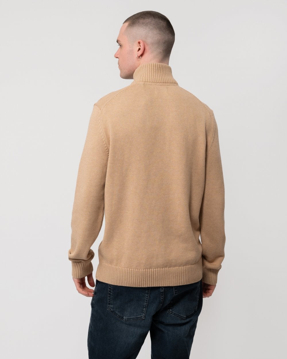 GANT Mens Casual Cotton Half Zip Jumper - 296 Khaki Mel