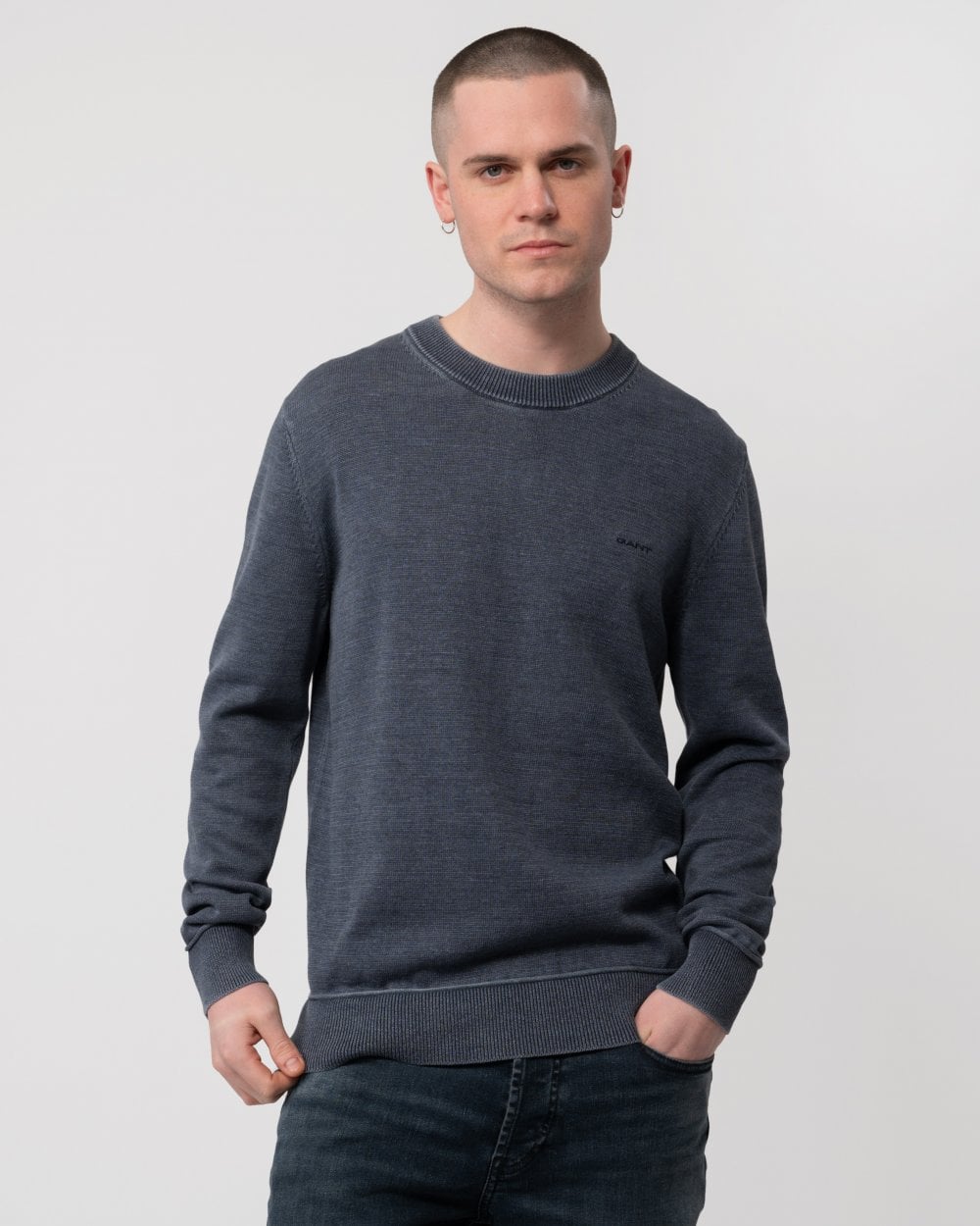 GANT Mens Plain Sunfaded Cotton Crew Neck Jumper