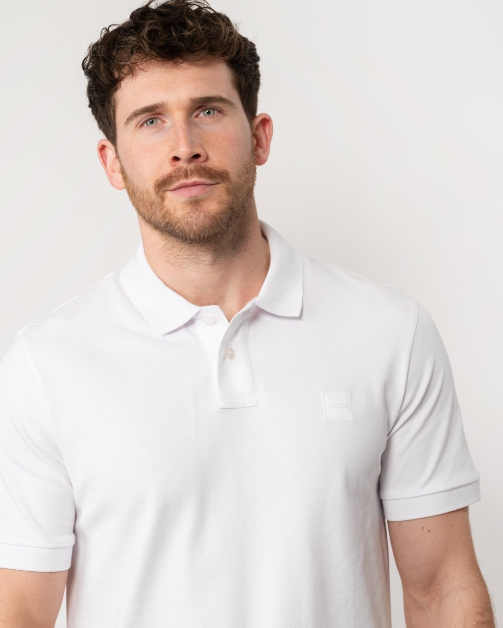 BOSS Orange Passenger Mens Stretch-Cotton Slim-Fit Polo Shirt with Logo Patch NOS - White 100