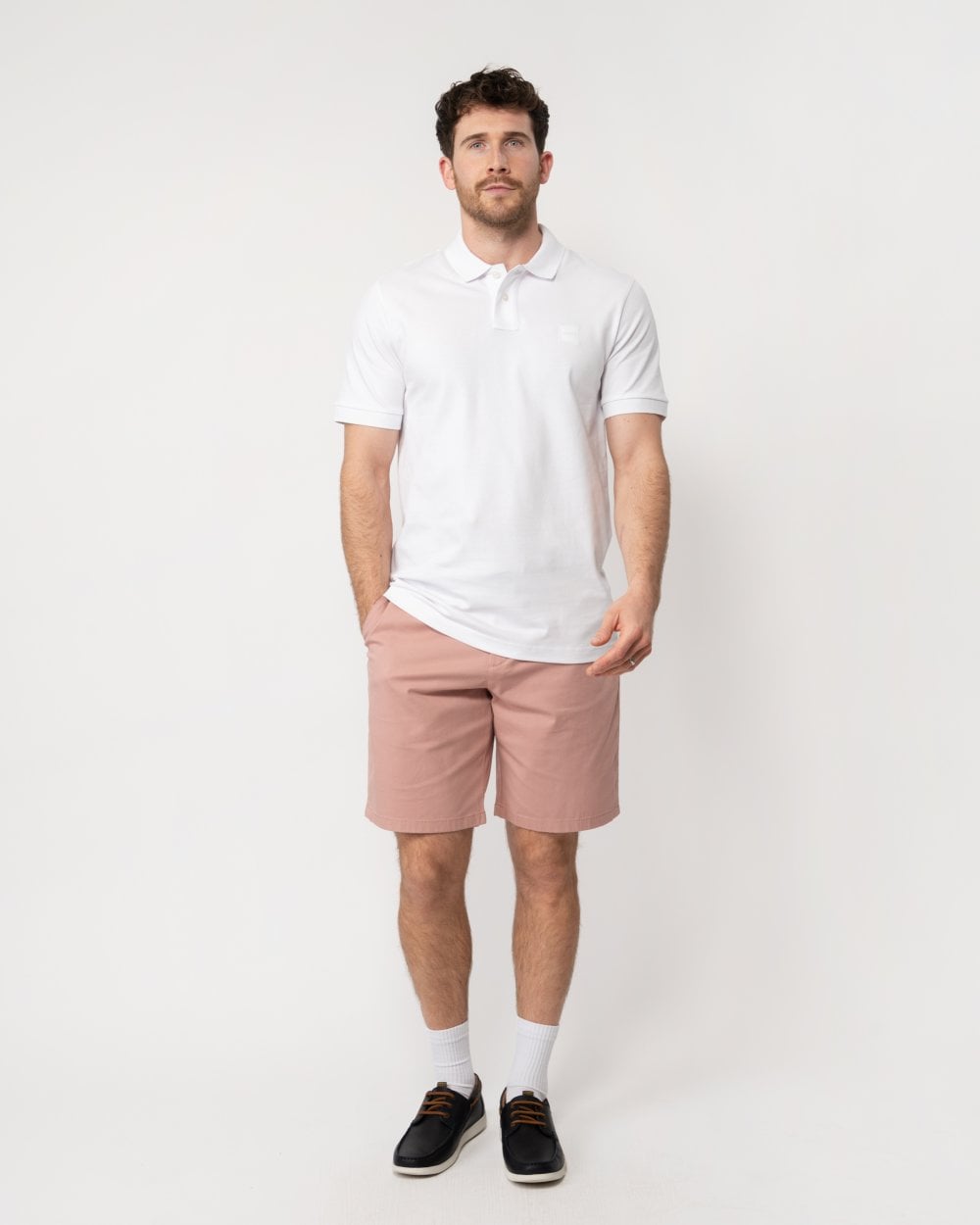 BOSS Orange Passenger Mens Stretch-Cotton Slim-Fit Polo Shirt with Logo Patch NOS - White 100