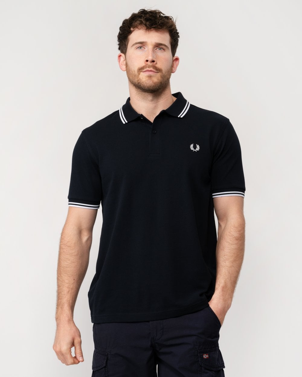 Fred Perry Mens Twin Tipped Signature Polo Shirt NOS - Navy/White 238