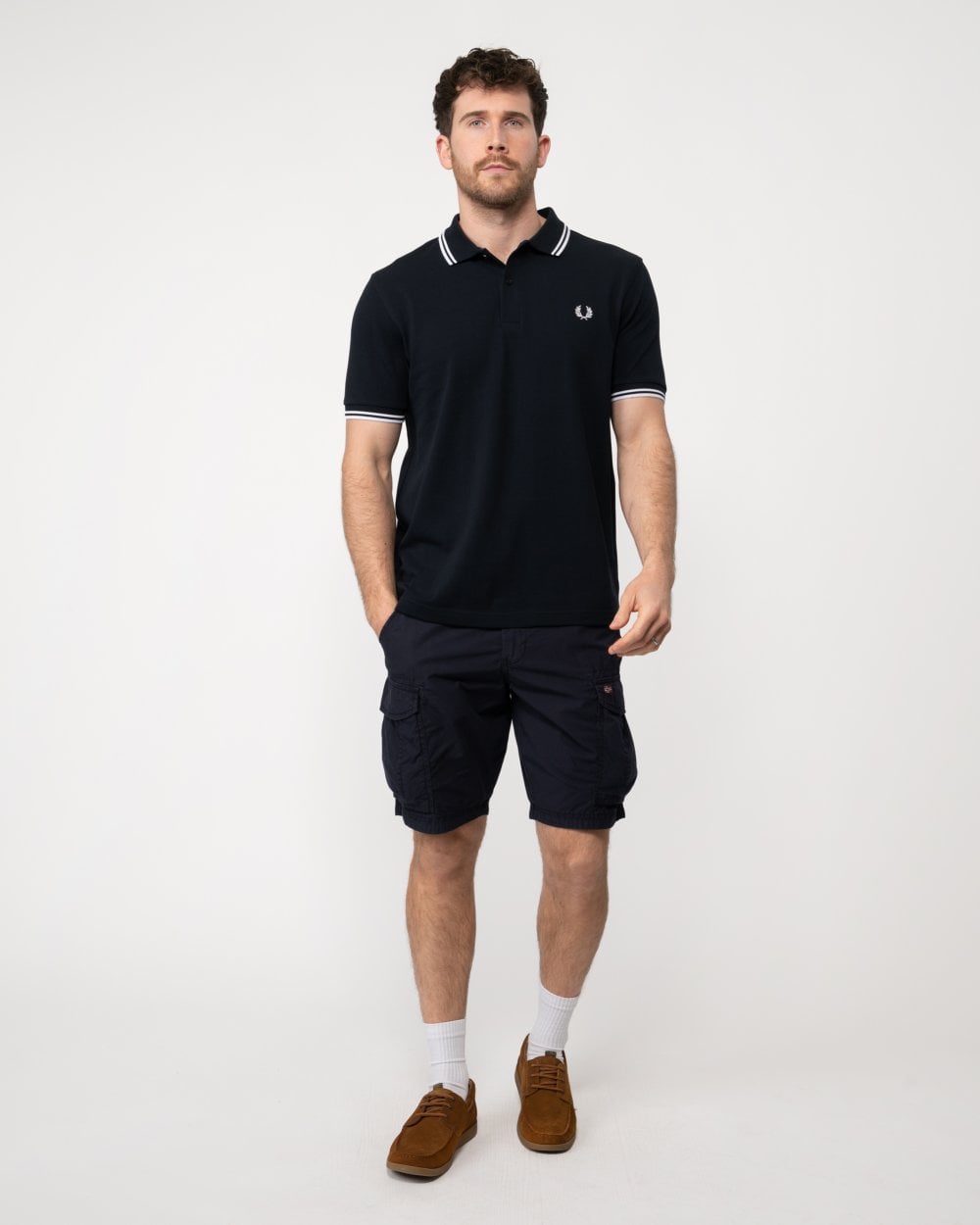 Fred Perry Mens Twin Tipped Signature Polo Shirt NOS - Navy/White 238