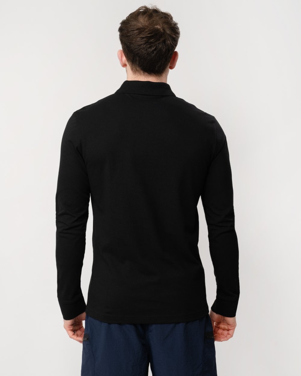 BOSS Orange Passerby Mens Long Sleeve Stretch-Cotton Polo Shirt with Logo Patch NOS - Black 001