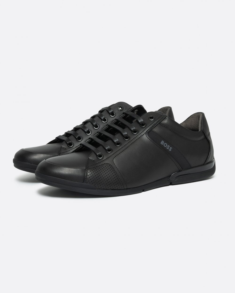 BOSS Orange Saturn Mens Low Profile Leather Trainers With Odour-Control Lining NOS - Black 001