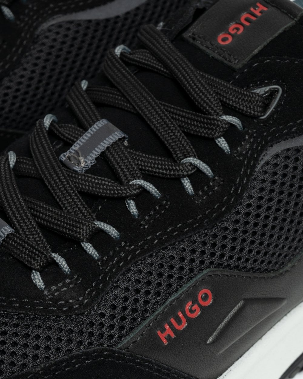 HUGO Kane Runn Mens Leather lace-Up Trainers with Mesh Trims
