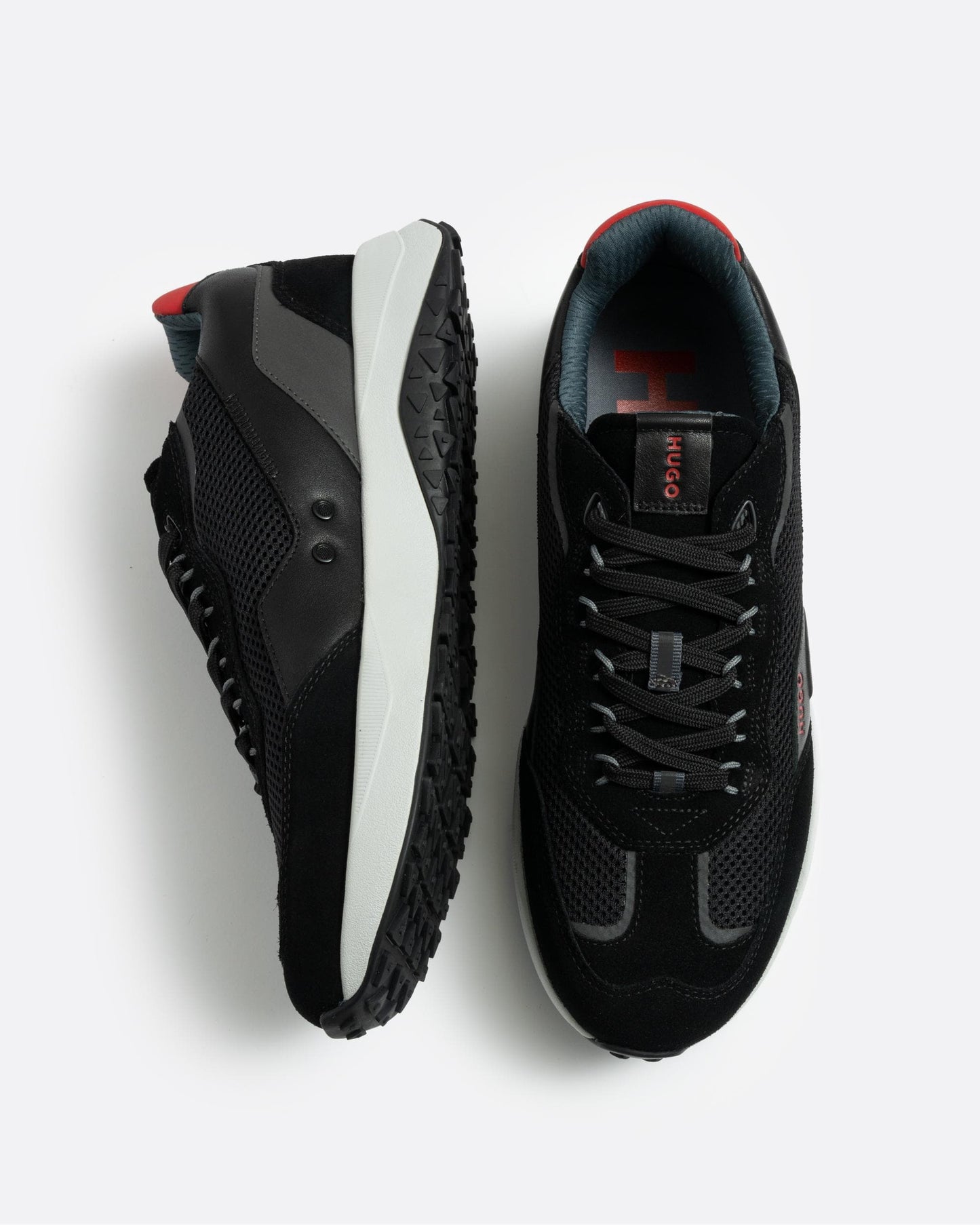 HUGO Kane Runn Mens Leather lace-Up Trainers with Mesh Trims