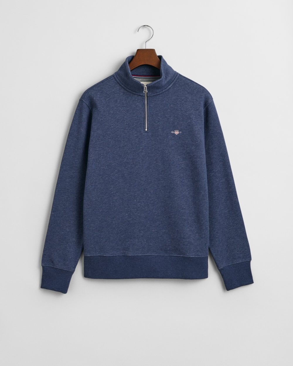 GANT Mens Regular Fit Shield Logo Half Zip Sweatshirt - 902 Dark Jeansblue Melange