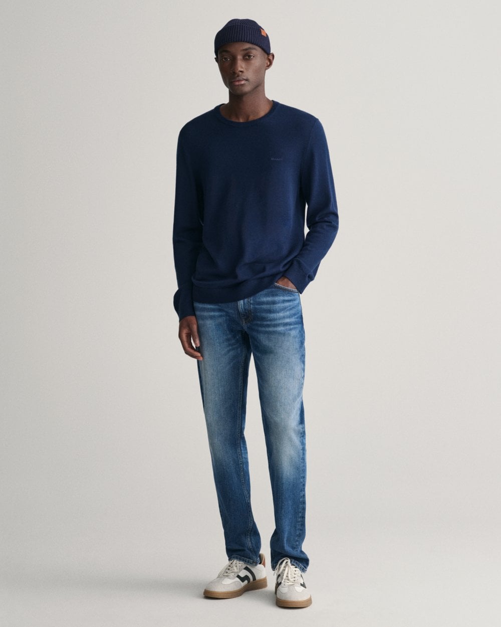 GANT Mens Extrafine Merino Wool Crew Neck Jumper - 410 Marine