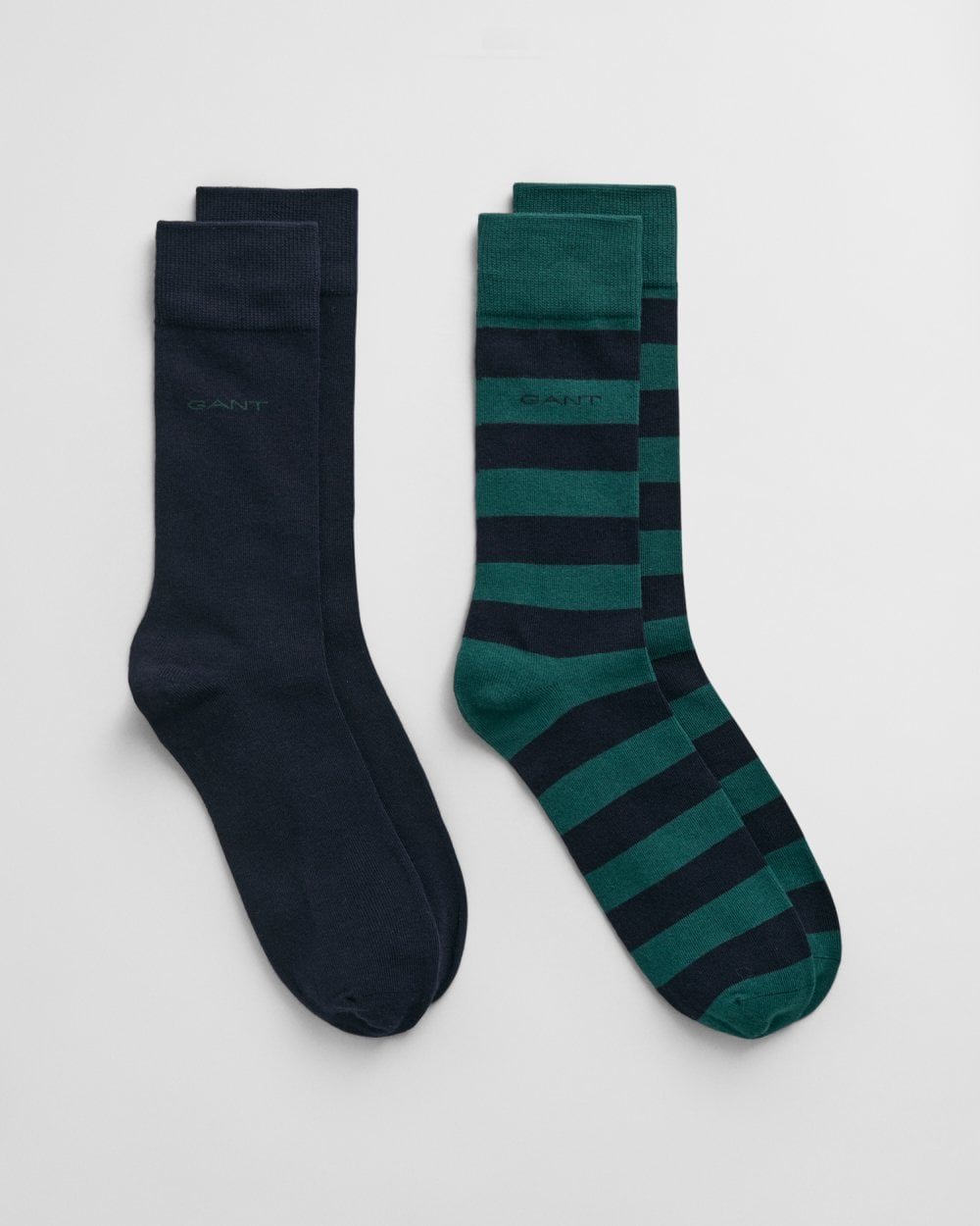 GANT Mens Barstripe And Solid Socks 2-Pack - 310 Deep Forest