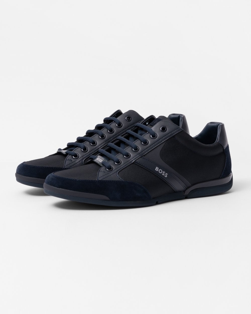 BOSS Orange Saturn Mens Low Profile Mixed Material Trainers With Suede and Faux Leather NOS - Dark Blue 401