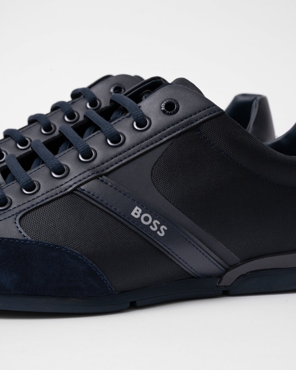 BOSS Orange Saturn Mens Low Profile Mixed Material Trainers With Suede and Faux Leather NOS - Dark Blue 401