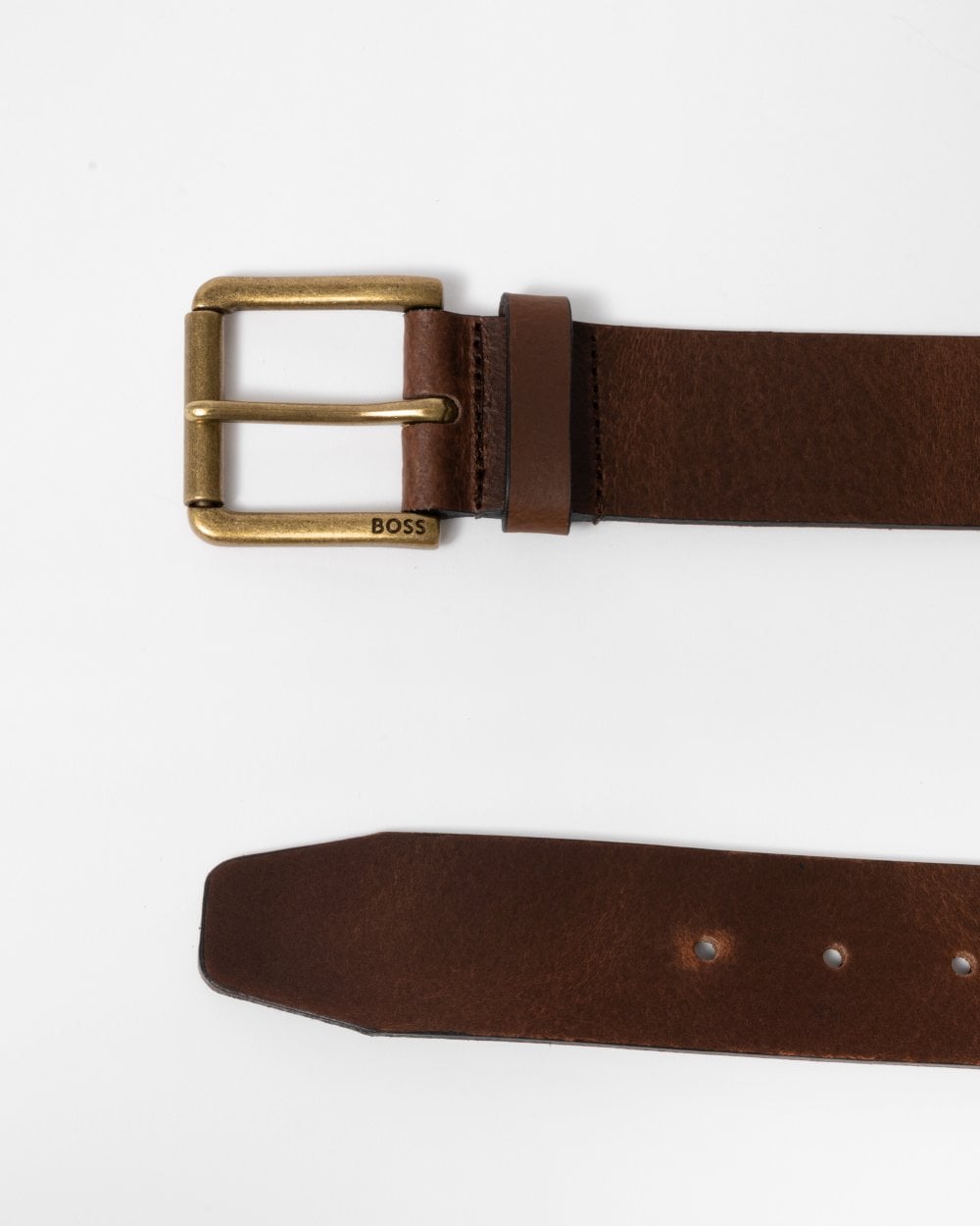 BOSS Orange Joris Mens Italian Leather Belt with Engraved Buckle - Dark Brown 202