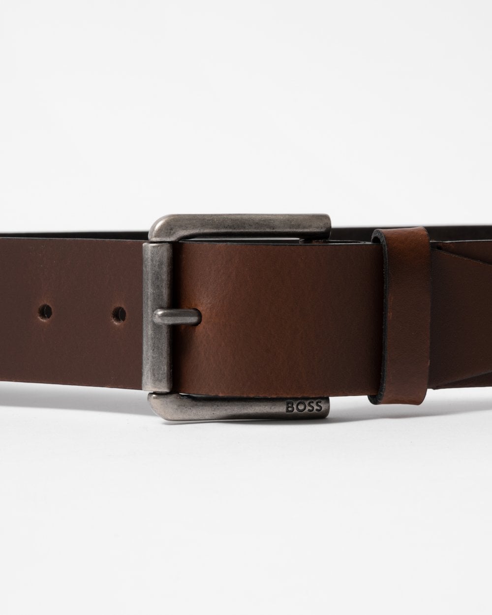 BOSS Orange Joris Mens Italian Leather Belt with Engraved Buckle - Dark Brown 203