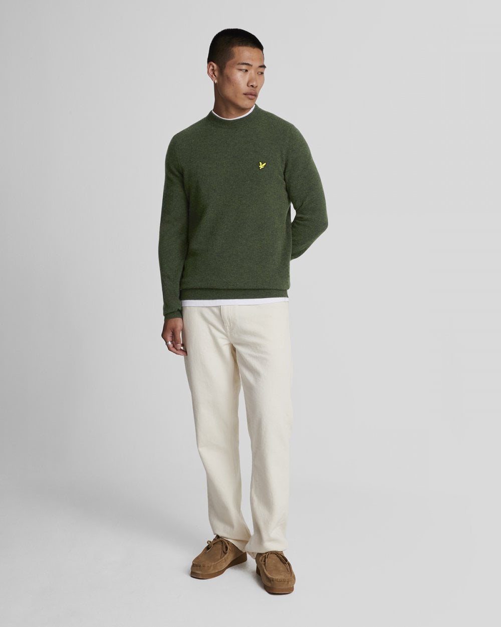 Lyle & Scott Lambswool Blend Mens Crew Neck Jumper - W507 Dark Green Marl