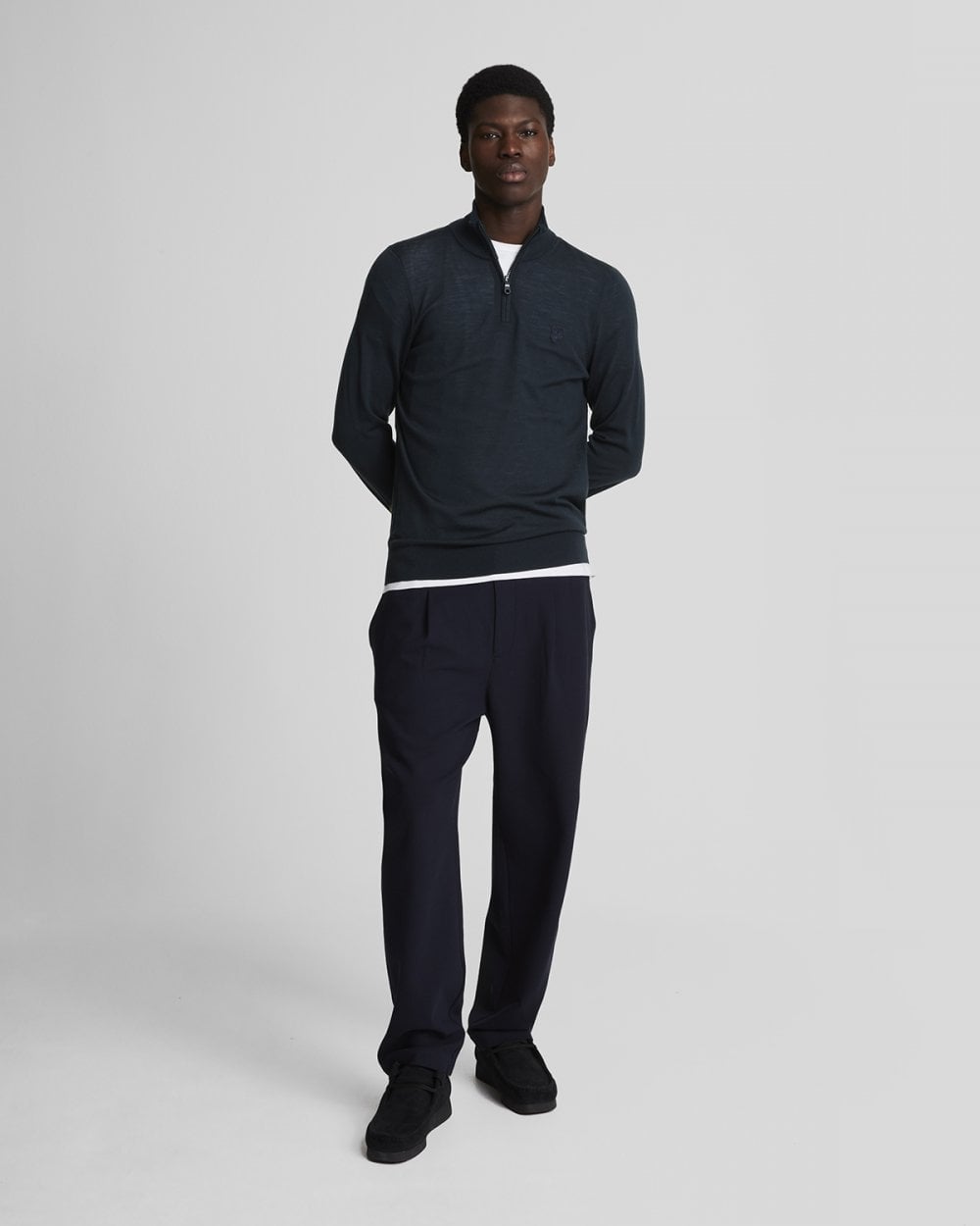 Lyle & Scott Tonal Eagle Merino Mens Quarter-Zip Jumper - Z271 Dark Navy