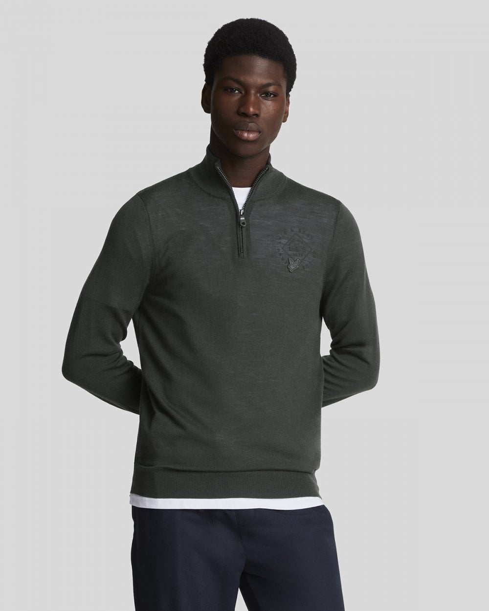 Lyle & Scott Tonal Eagle Merino Mens Quarter-Zip Jumper - W635 Gunmetal
