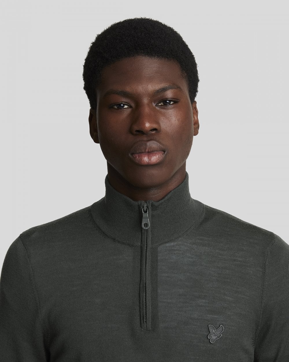 Lyle & Scott Tonal Eagle Merino Mens Quarter-Zip Jumper - W635 Gunmetal
